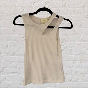 White Asymmetrical Ribbed Tank Top Split Shoulder